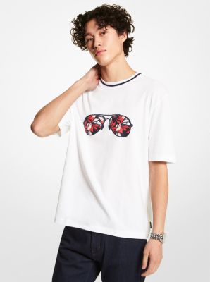Camiseta de algod&oacute;n con estampado de gafas aviador y flores