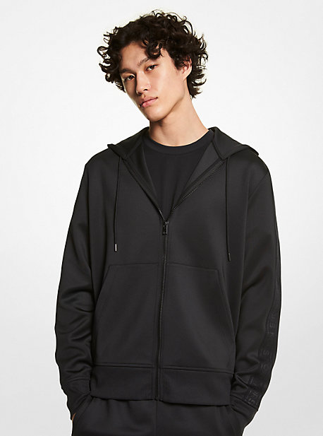 Michael Kors Synthetic Logo Tape Scuba Zip-up Hoodie in White Mens Clothing Activewear gym and workout clothes Hoodies Black for Men 