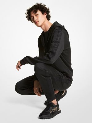 Logo Tape Scuba Zip-Up Hoodie in BLACK | Michael Kors