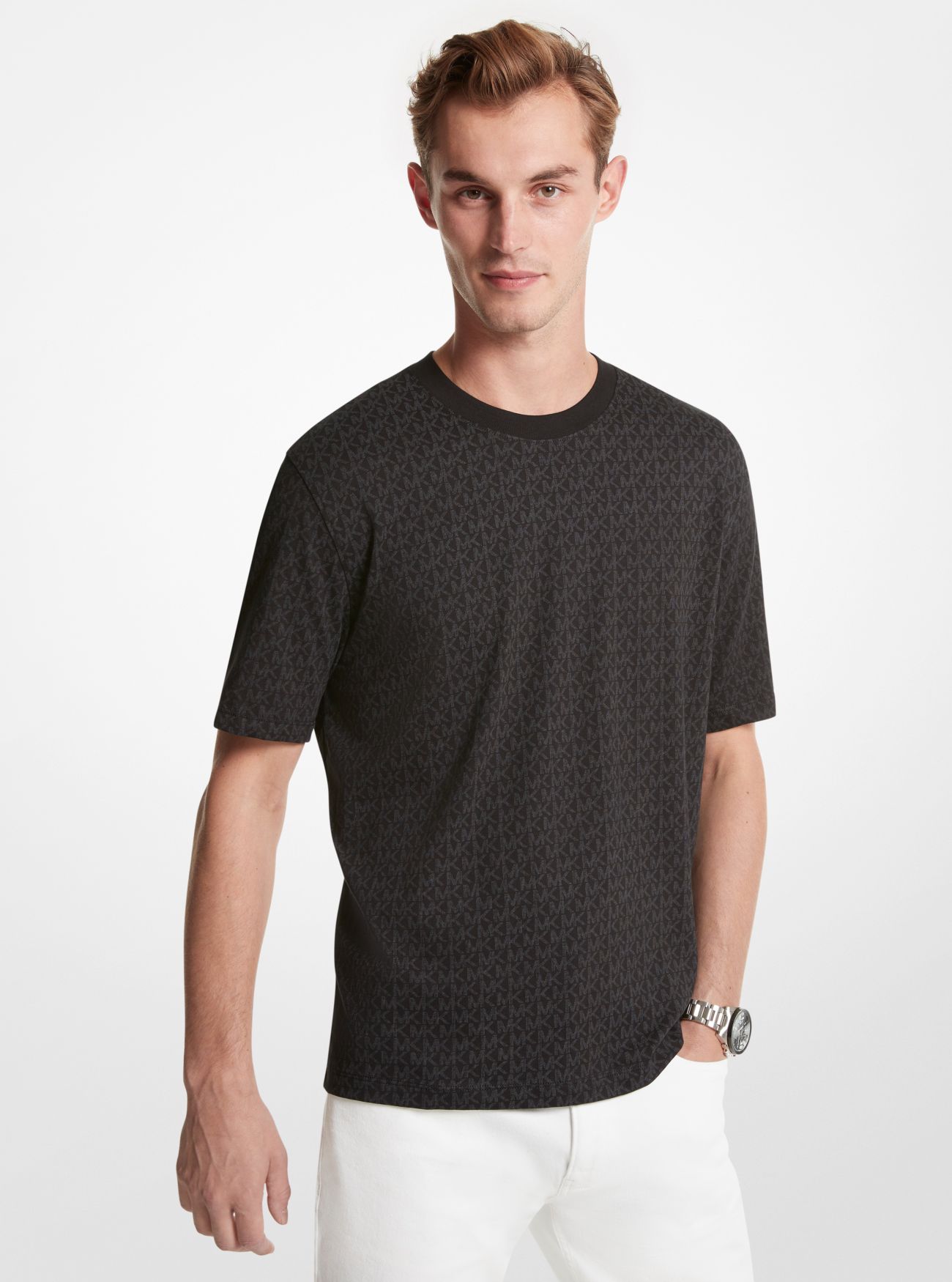 MK Oversized Logo Cotton T-Shirt - Black - Michael Kors