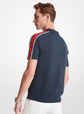Racing Stripe Cotton and Silk Blend Polo Shirt