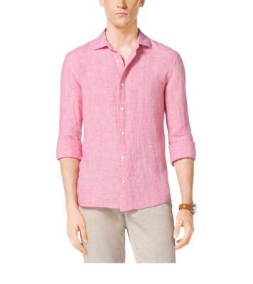 Tailored-Fit Houndstooth Linen Shirt