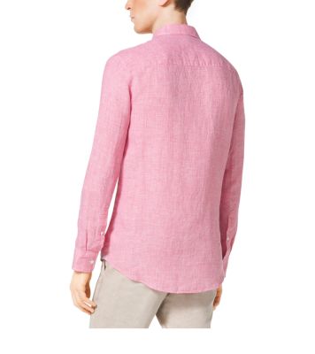 Tailored-Fit Houndstooth Linen Shirt