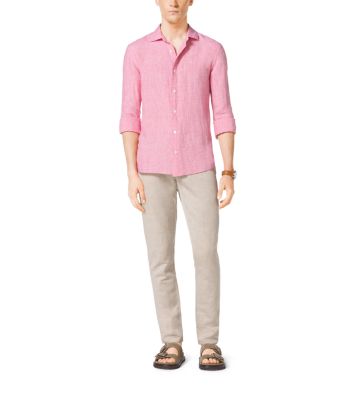 Tailored-Fit Houndstooth Linen Shirt