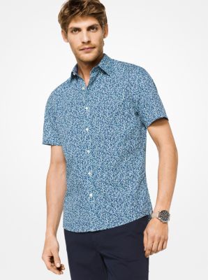 Chemise ajust&eacute;e en coton extensible &agrave; imprim&eacute; botanique