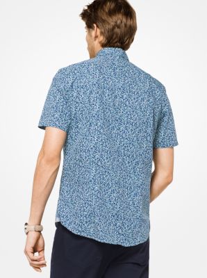 Chemise ajust&eacute;e en coton extensible &agrave; imprim&eacute; botanique