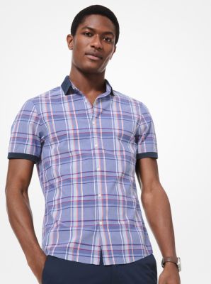 Slim-Fit Plaid Cotton Short-Sleeve Shirt | Michael Kors