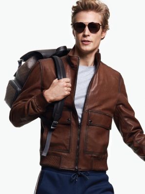 Michael Kors Leather Bomber Jacket 