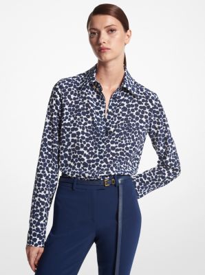 Camicia Hansen in seta crêpe de chine biologica con motivo ghepardo in NAVY/BIANCO OTTICO | Michael Kors
