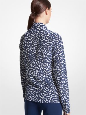 Camicia Hansen in seta crêpe de chine biologica con motivo ghepardo in NAVY/BIANCO OTTICO | Michael Kors