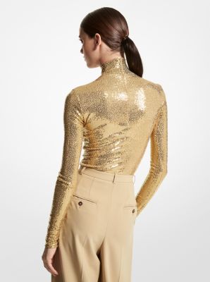 Sequined Stretch Matte Jersey Turtleneck Bodysuit image number 1