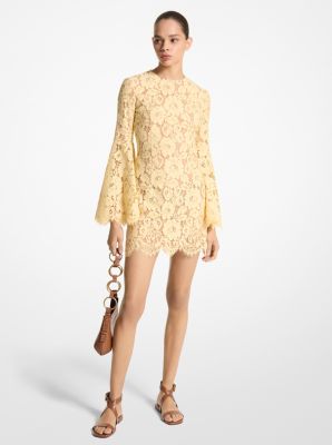 Cotton Blend Floral Lace Bell Sleeve Dress Michael Kors