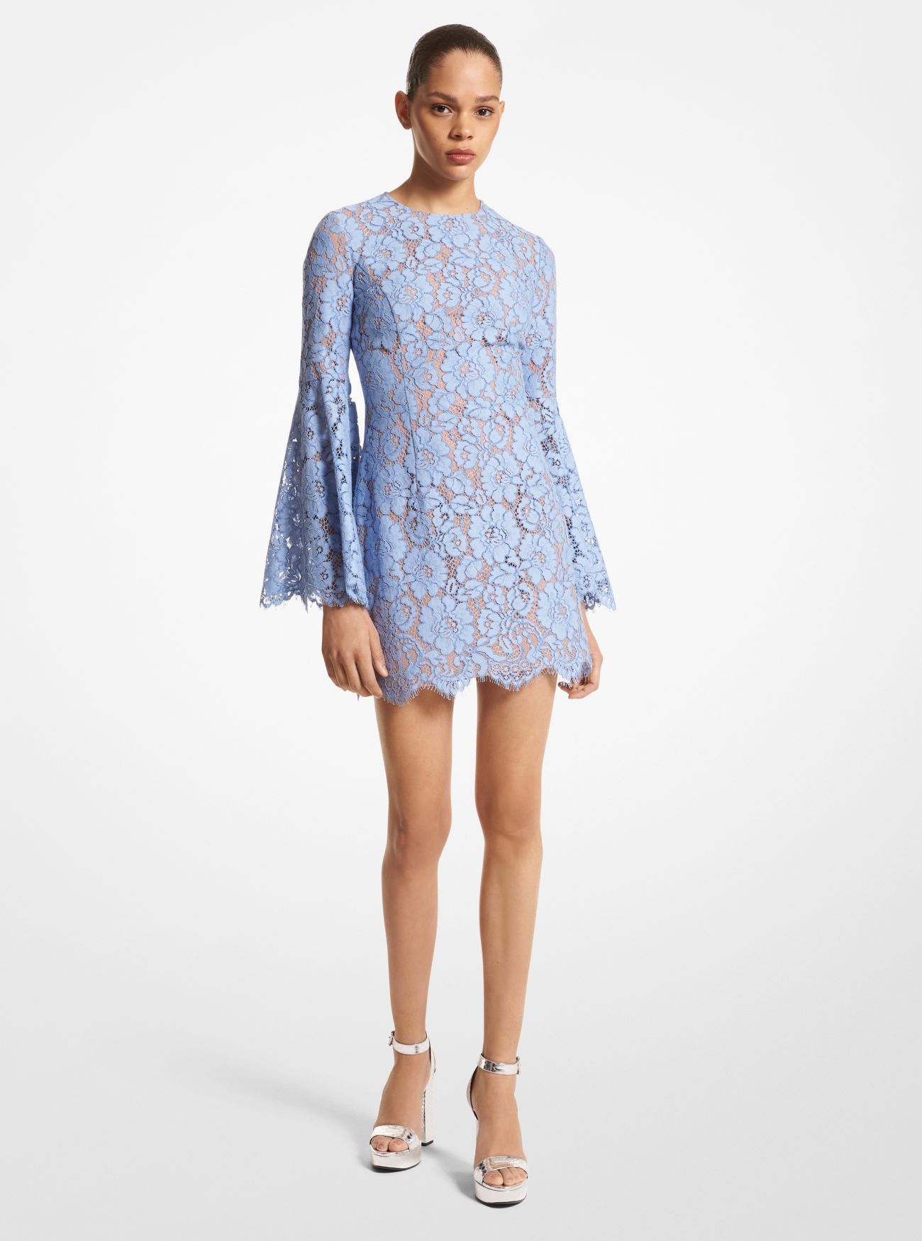 MK Cotton Blend Floral Lace Bell-Sleeve Dress - Blue - Michael Kors