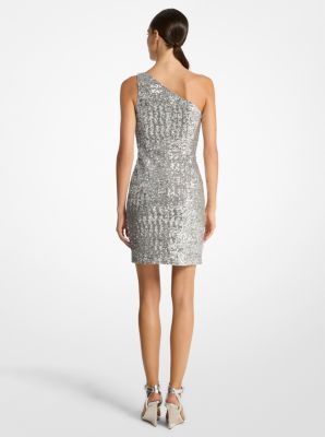 One-Shoulder-Kleid aus Stretch-Tüll mit Pailletten