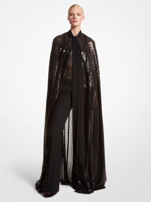 Sequined Silk Blend Chiffon Cape