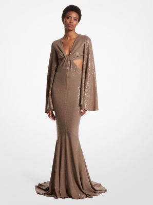 Hand-Embroidered Sequin Stretch Matte Jersey Fishtail Gown image number 0
