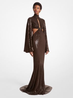 Hand-embroidered Sequin Stretch Jersey Flared Jumpsuit