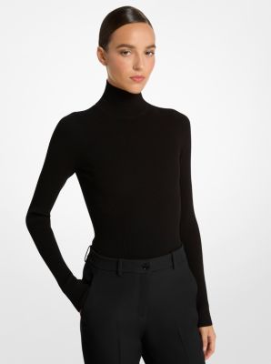 Shop Michael Kors Stretch Viscose Turtleneck Bodysuit In Black