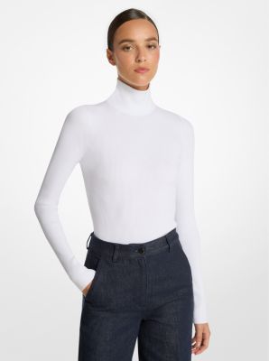 Shop Michael Kors Stretch Viscose Turtleneck Bodysuit In White