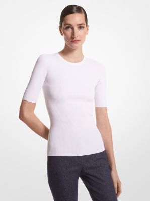 Ribbed Stretch Viscose T-Shirt