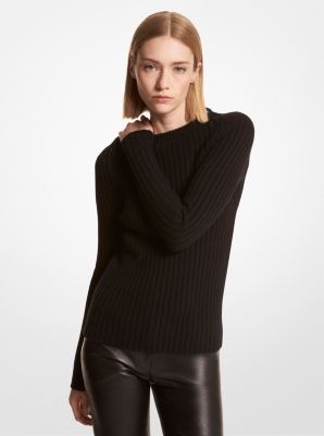 Ribbed Stretch Cashmere Sweater in BLACK | Michael Kors