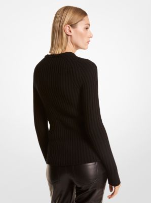Ribbed Stretch Cashmere Sweater in BLACK | Michael Kors