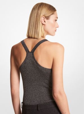 Ribbed Metallic Stretch Viscose Bodysuit