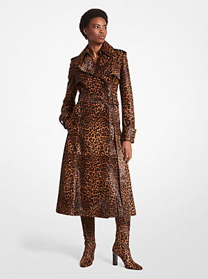 Leopard Print Calf Hair Trench Coat