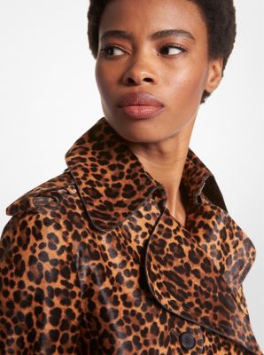 Leopard Print Calf Hair Trench Coat image number 2