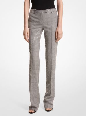 Carolyn Embroidered Glen Plaid Stretch Wool Trousers image number 0