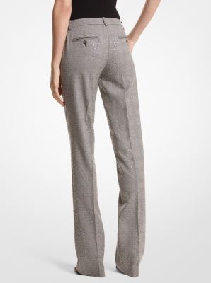 Carolyn Embroidered Glen Plaid Stretch Wool Trousers