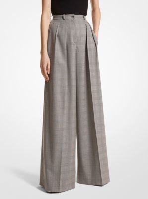 Glen Plaid Stretch Wool Wide-Leg Trousers image number 0