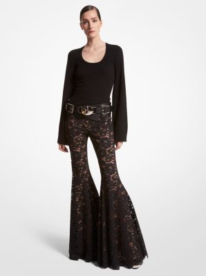 WOMENS LACE FLARED PANT - BLACK - MICHAEL LO SORDO