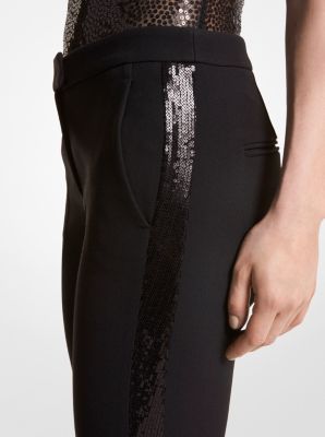 Haylee Hand-Embellished Sequin Double Crepe Sablé Trousers image number 2