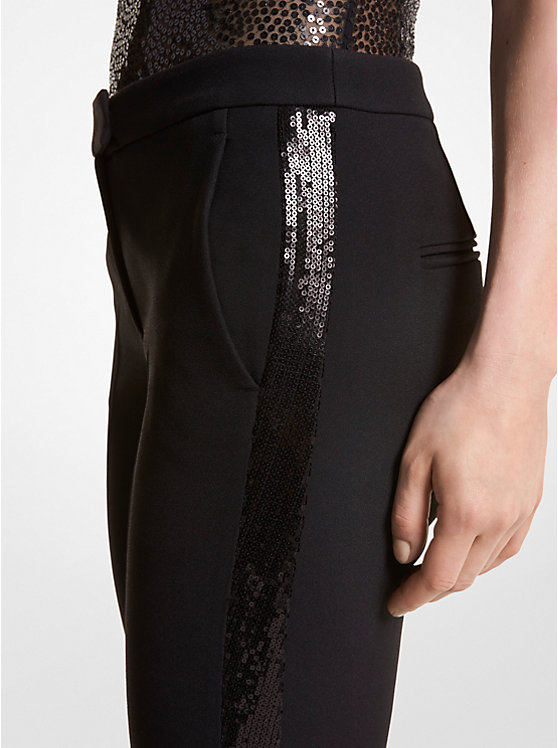 Haylee Hand-Embellished Sequin Double Crepe Sablé Trousers image number 2
