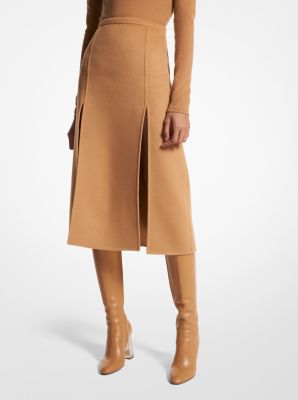 Double Faced Wool Melton Slit Skirt | Michael Kors