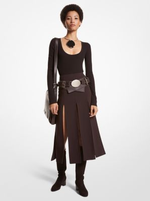 Double Faced Wool Crepe Slashed Skirt image number 0