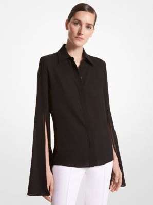 Silk Georgette Slit-Sleeve Shirt | Michael Kors