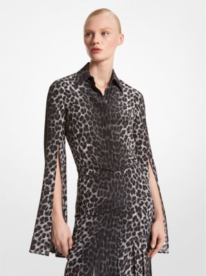 Leopard Silk Crepe De Chine Slit-Sleeve Shirt image number 0