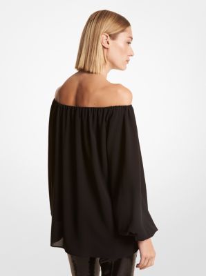 Silk Georgette Off-The-Shoulder Blouse