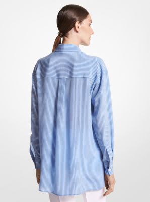 Striped Organic Silk Crepe De Chine Tie-Front Shirt image number 1