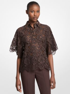 Cotton Blend Floral Lace Shirt