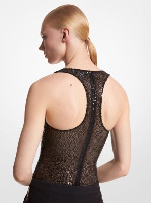 Hand-Embroidered Sequin Stretch Tulle Bodysuit