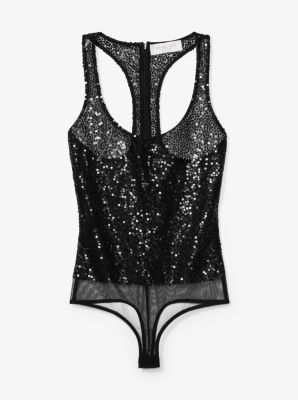 Hand-Embroidered Sequin Stretch Tulle Bodysuit