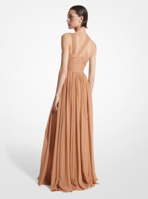 Hand-Gathered Silk Chiffon One-Shoulder Gown