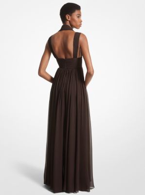 Hand-Gathered Silk Chiffon Split-Strap Gown