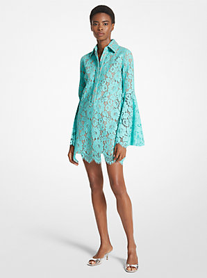 Floral Lace Bell-Sleeve Shirtdress