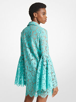 Floral Lace Bell-Sleeve Shirtdress