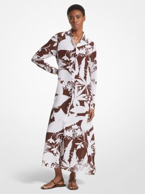 Shadow Floral Silk Crepe De Chine Shirtdress image number 0