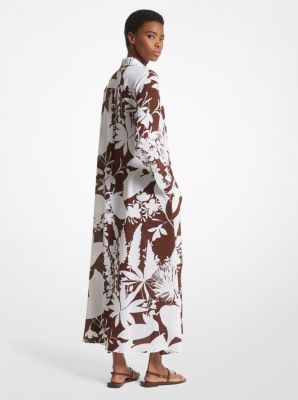 Shadow Floral Silk Crepe De Chine Shirtdress image number 1